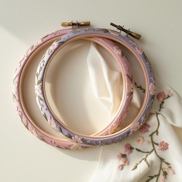 Zbliżenie haftu na tamborku